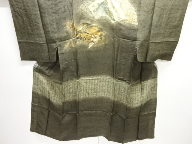 アンティーク　地紙・能道具模様単衣男物長襦袢